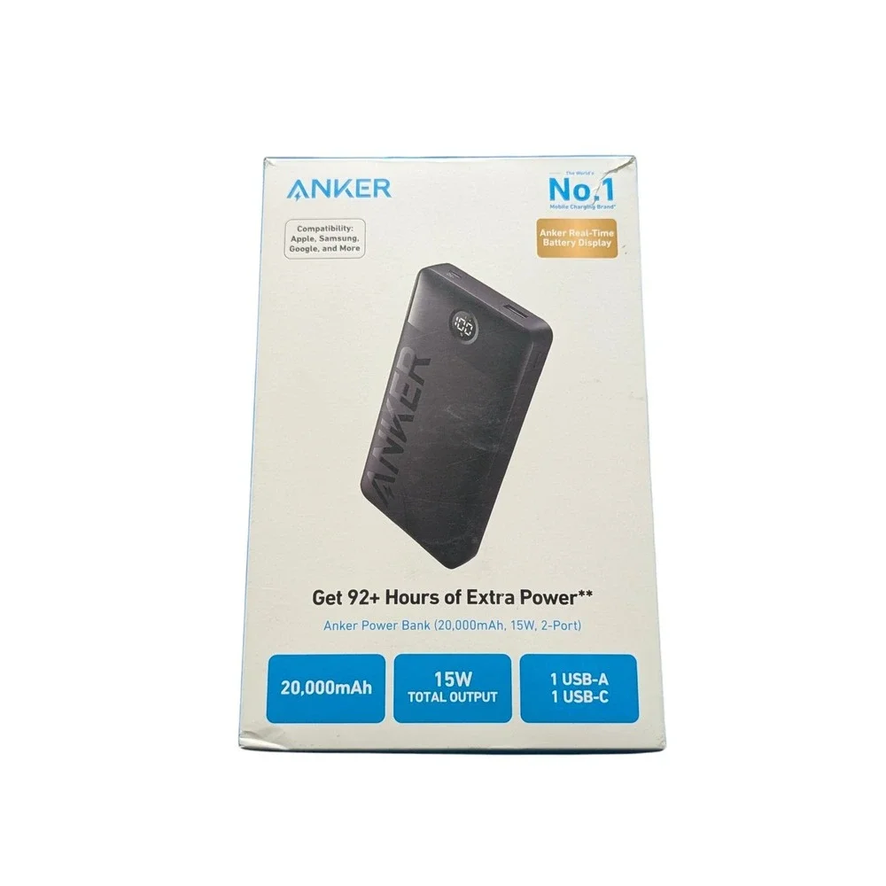 Oo4U‎ Anker Power Bank (20000mAh, 15W, USB-A+USB-C Input/Output, 2-Port) Black